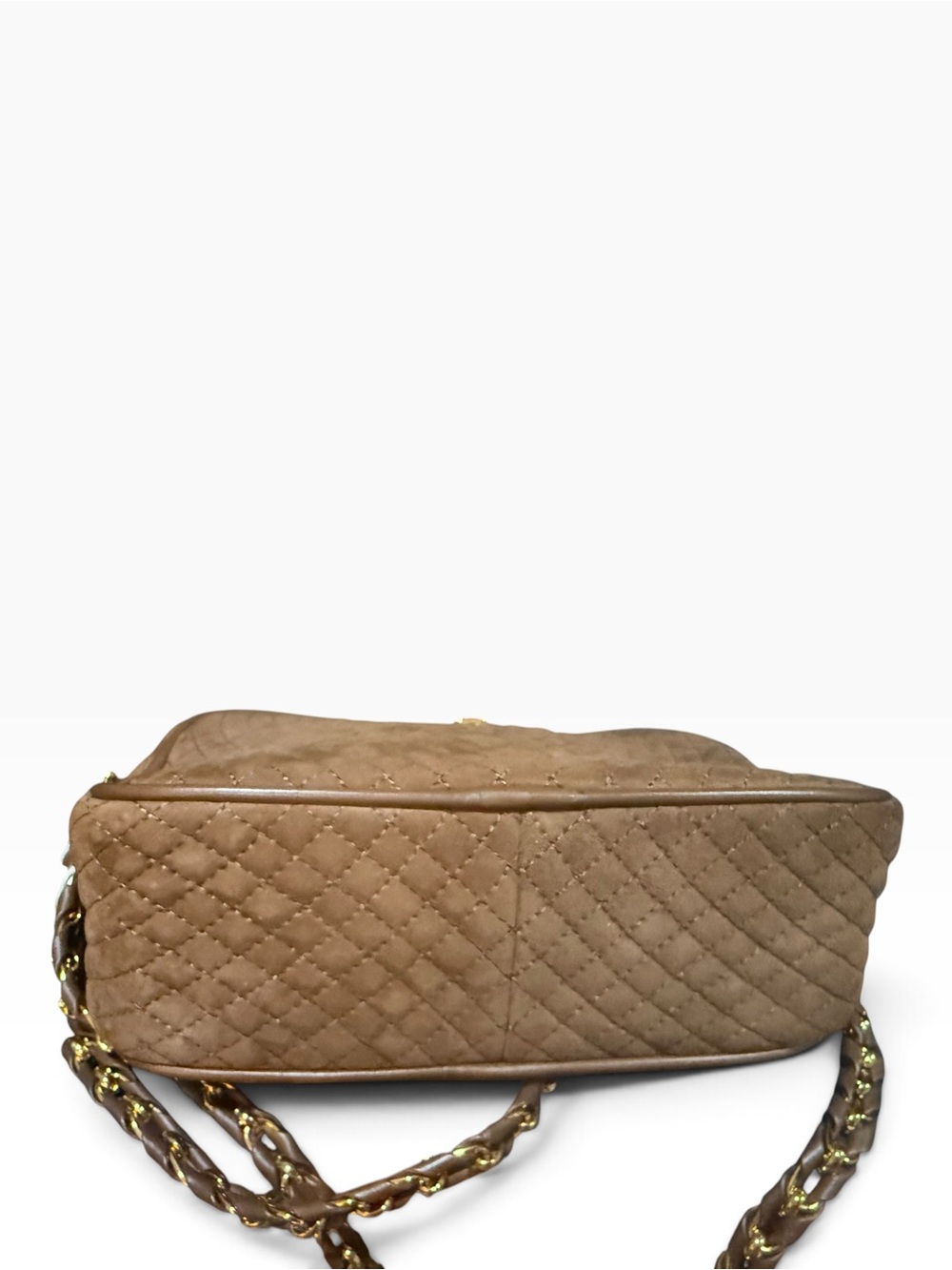 Bally Amera Mocha Suede Quilted Camera Crossbody Bag Gold Chain NWT - Picture 3 of 11